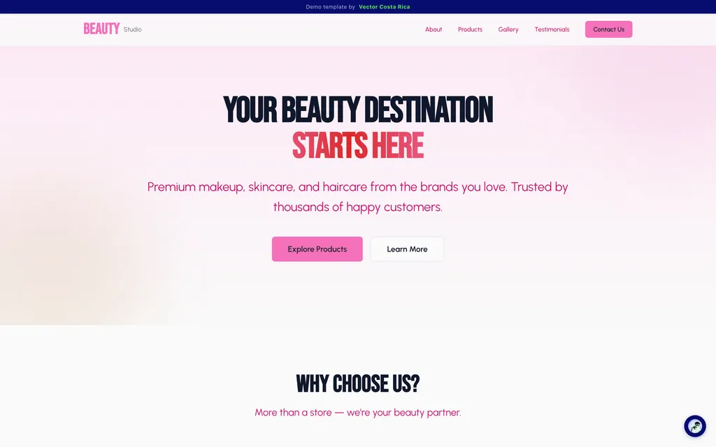 Plantilla Estudio de Belleza — vista previa en vivo
